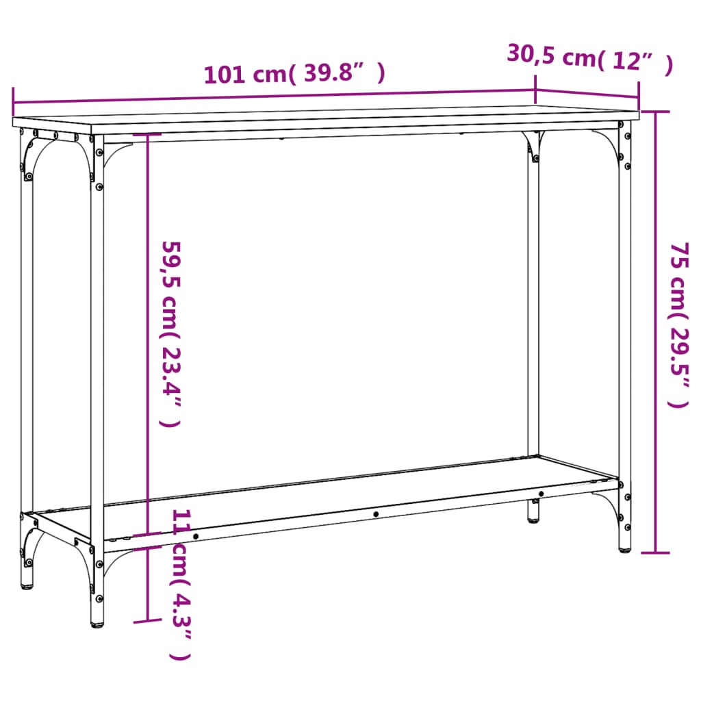 konsoollaud, Sonoma tamm, 101 x 30,5 x 75 cm, tehispuit