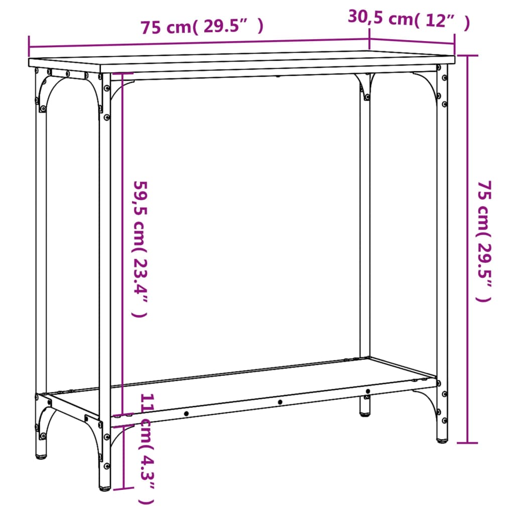 konsoollaud, hall Sonoma tamm, 75x30,5x75 cm, tehispuit