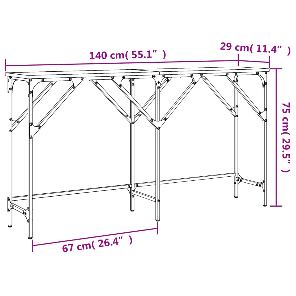 konsoollaud, hall Sonoma tamm, 140 x 29 x 75 cm, tehispuit