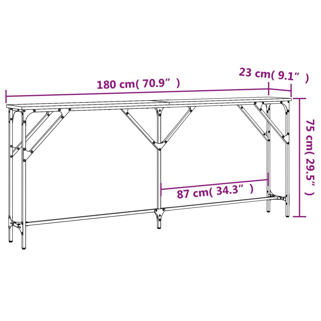 konsoollaud, hall Sonoma tamm, 180 x 23 x 75 cm, tehispuit