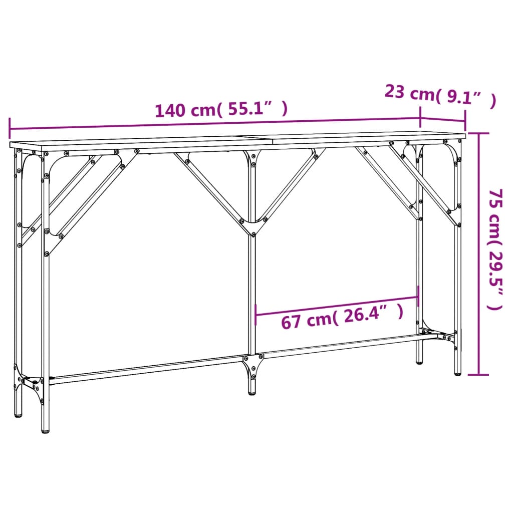 konsoollaud, hall Sonoma tamm, 140x23x75 cm, tehispuit