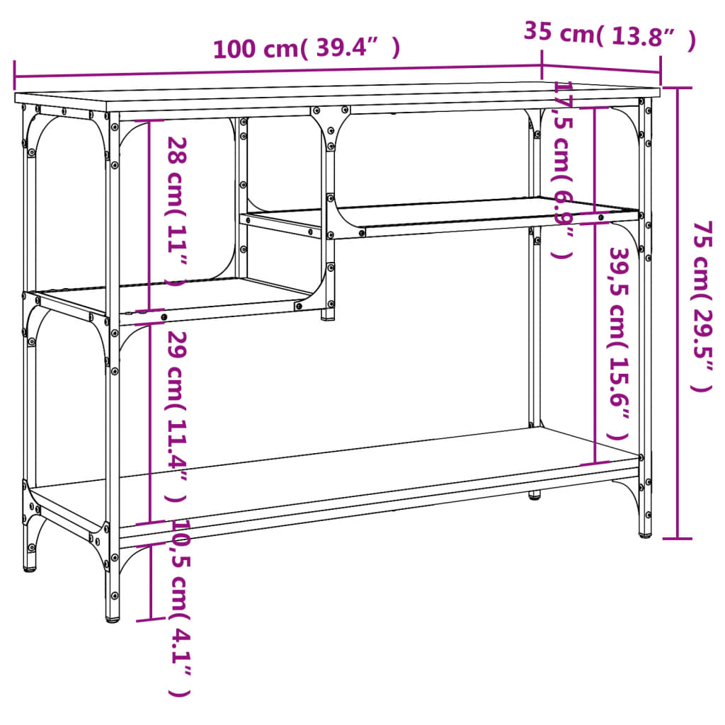 riiulitega konsoollaud, must, 100 x 35 x 75 cm