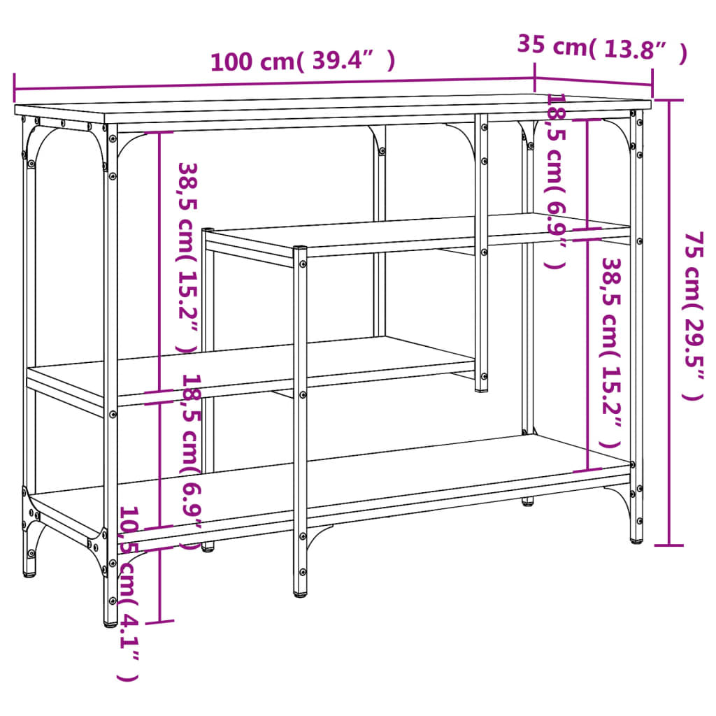 riiulitega konsoollaud, must, 100 x 35 x 75 cm