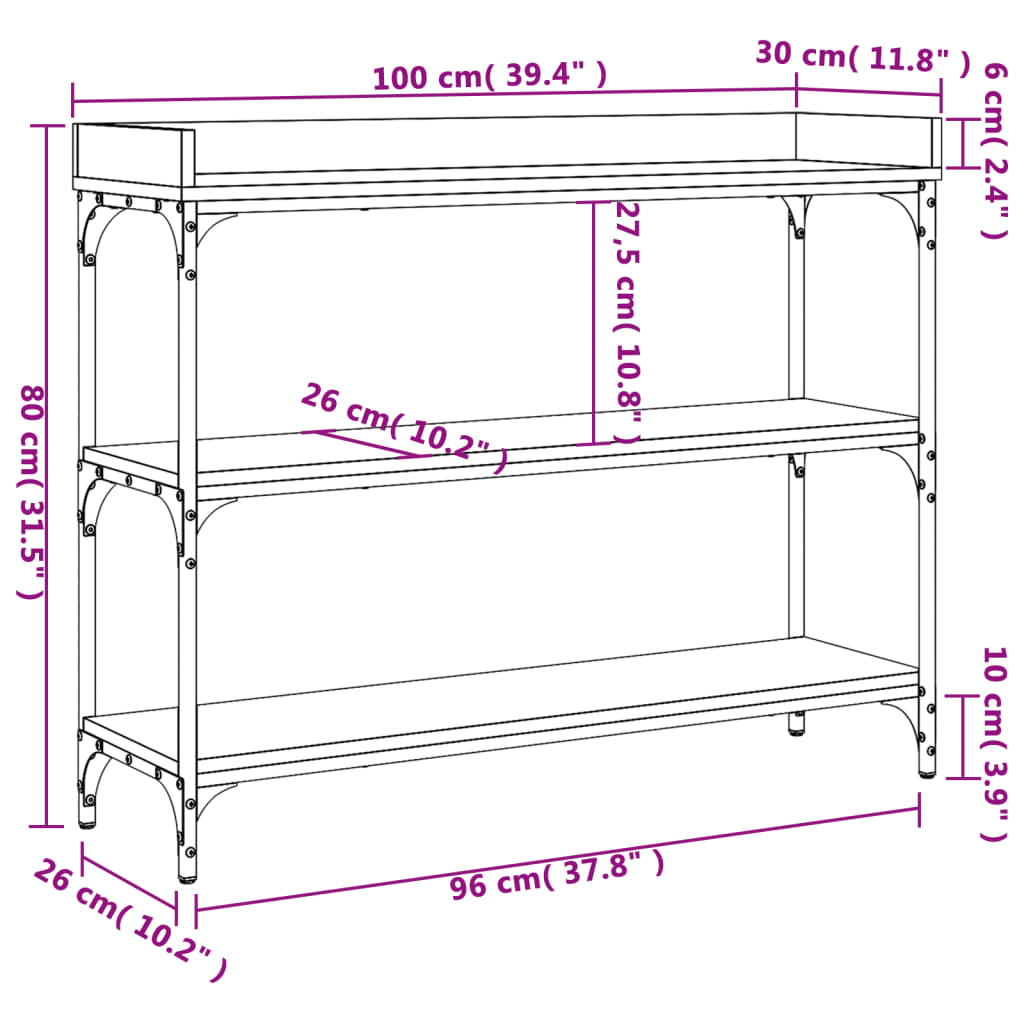 riiulitega konsoollaud, must, 100 x 30 x 80 cm