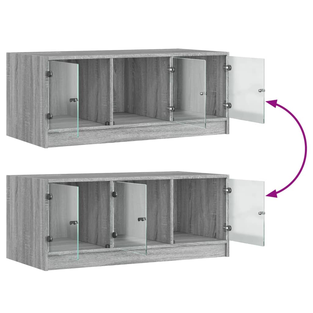 журнальный столик со стеклянными дверцами, серый дуб Сонома, 102 x 50 x 42 см