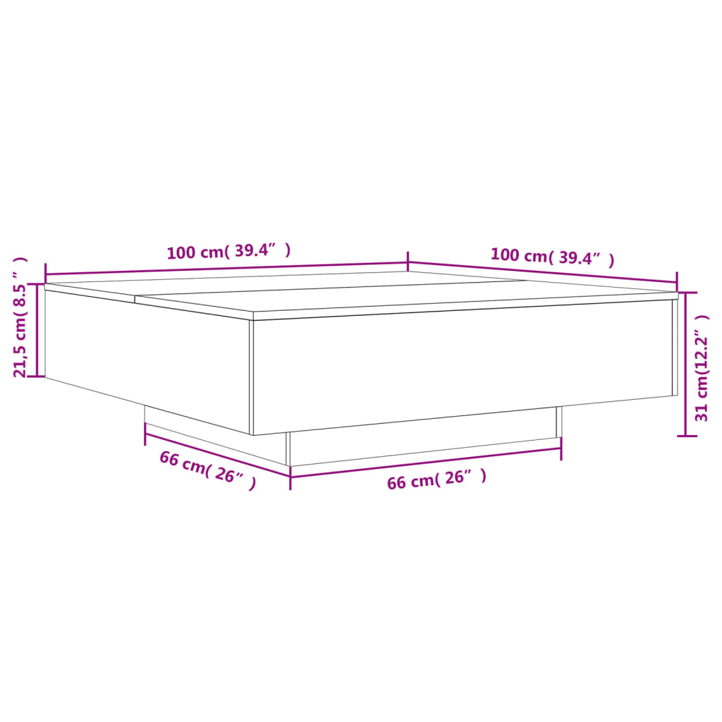 kohvilaud, hall Sonoma tamm, 100 x 100 x 31 cm, tehispuit