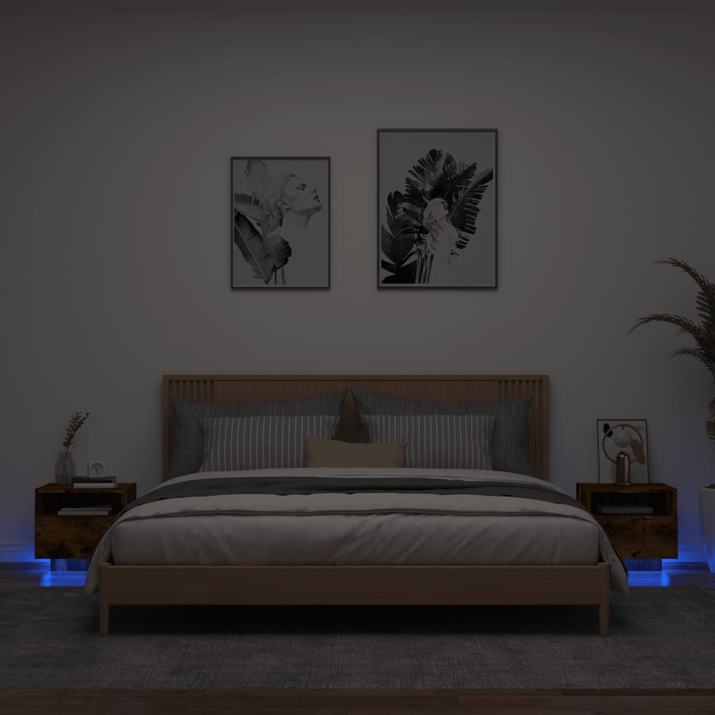 öökapid LED-tuledega 2 tk, suitsutatud tamm, 40 x 39 x 37 cm