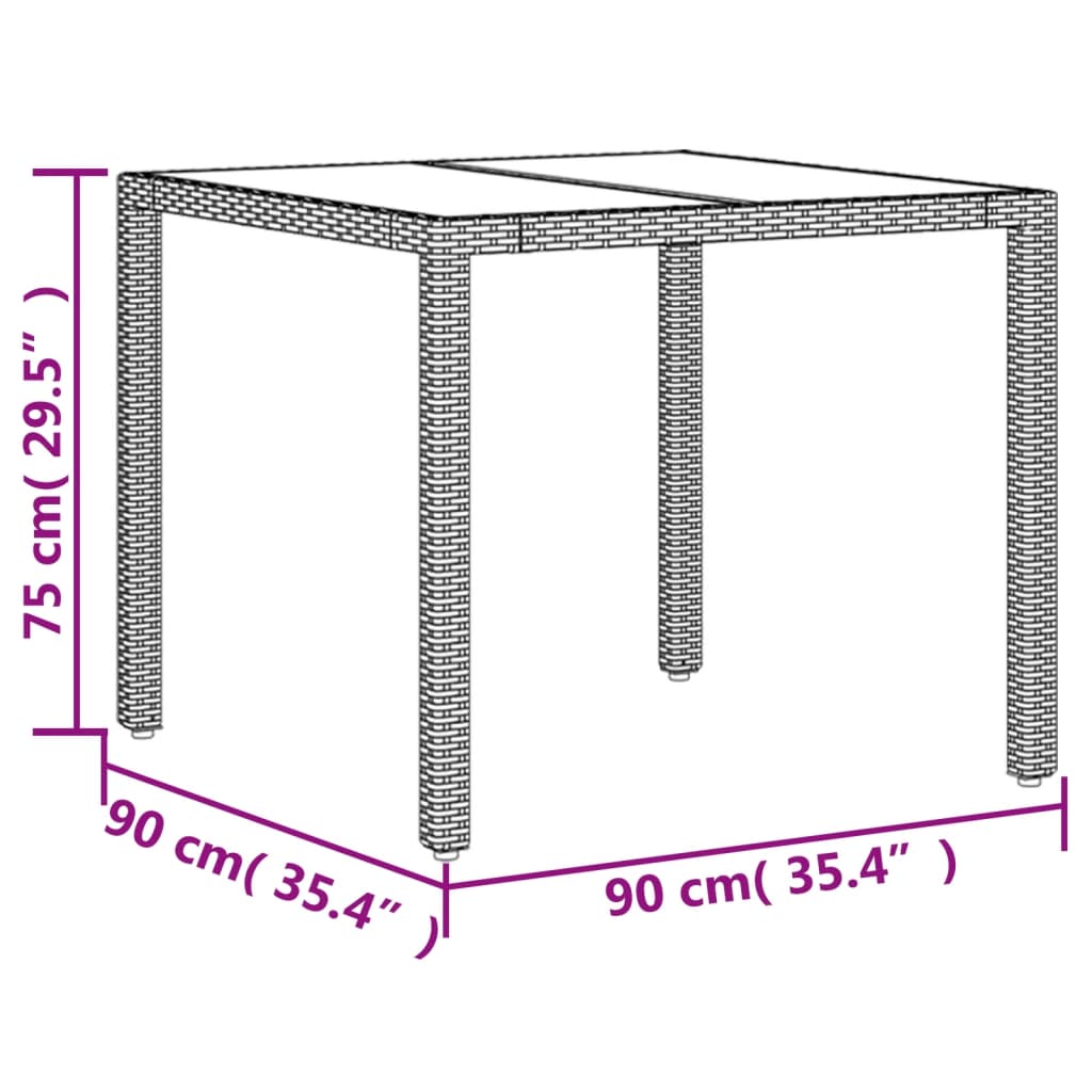 Садовый стол со стеклянной столешницей, черный, 90 x 90 x 75 см, полираттан