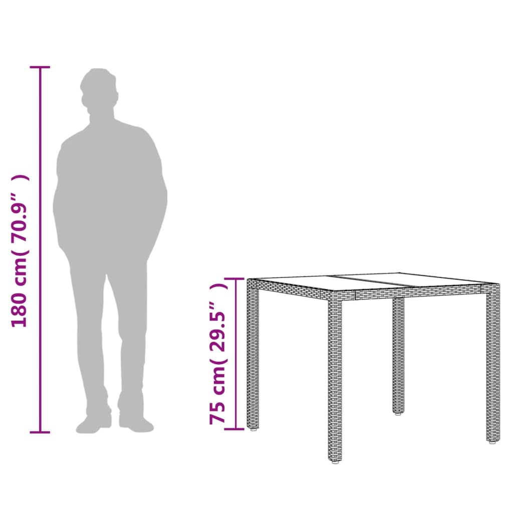 Садовый стол со стеклянной столешницей, серый, 90x90x75 см, полираттан