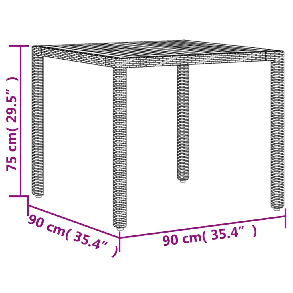 Садовый стол со столешницей из акации, черный, 80x80x75 см, ротанг ПЭ