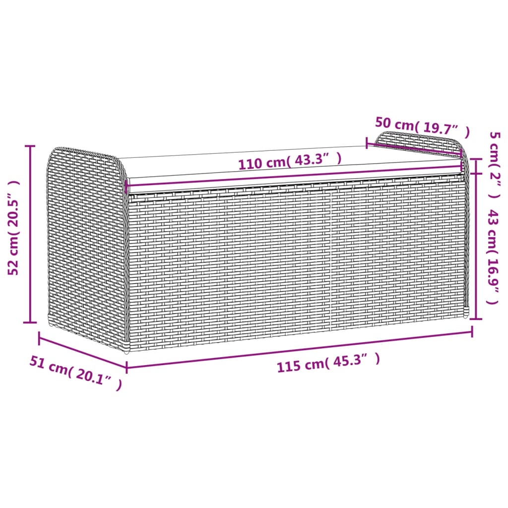 hoiupink istmepadjaga, hall, 115 x 51 x 52 cm, polürotang