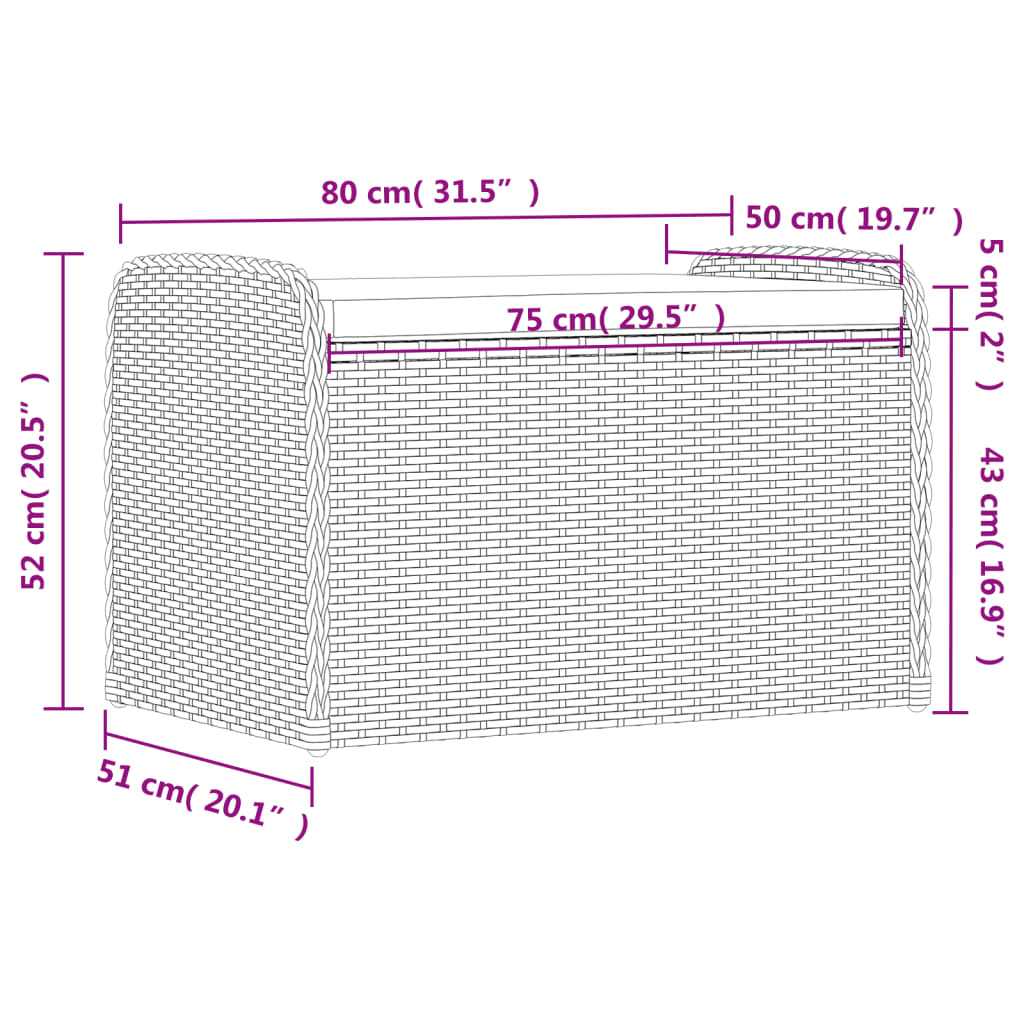 hoiupink istmepadjaga, hall, 80 x 51 x 52 cm, polürotang