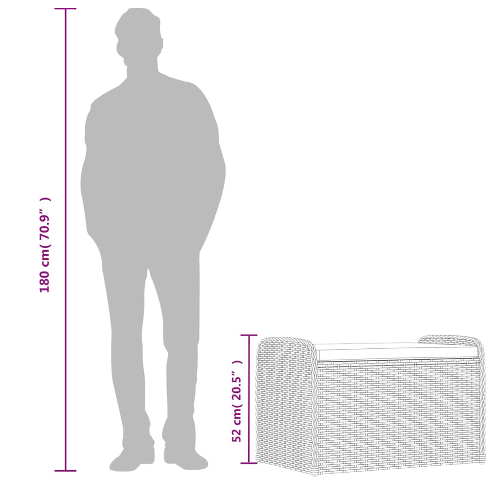 Скамейка с подушкой для хранения, коричневая, 80 x 51 x 52 см, полираттан