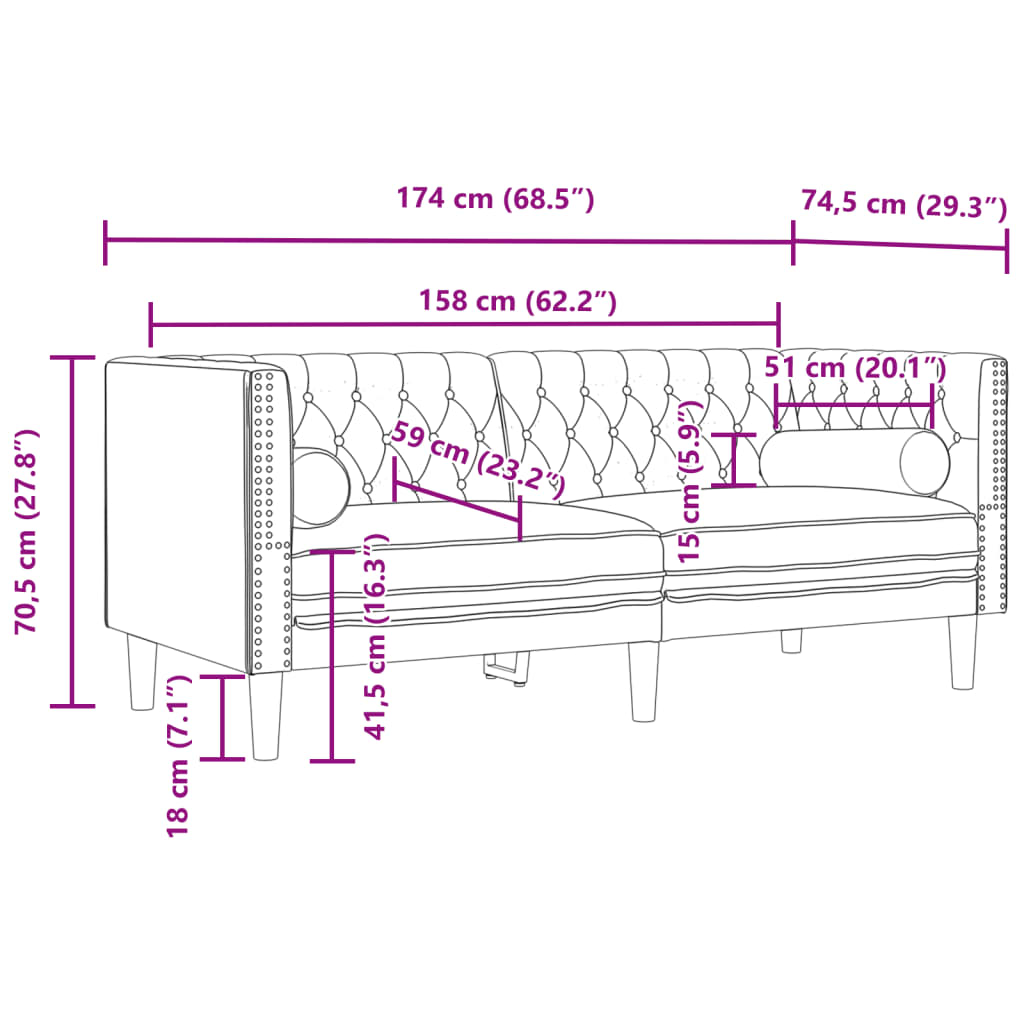 3-osaline diivanite komplekt rullpatjadega, helehall, samet