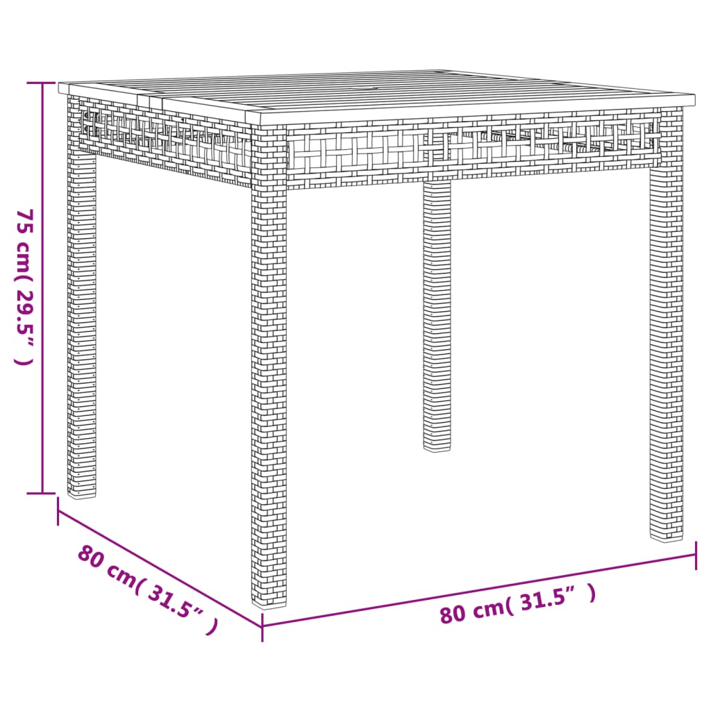 Садовый стол, черный, 80x80x75 см, полираттан и дерево акации