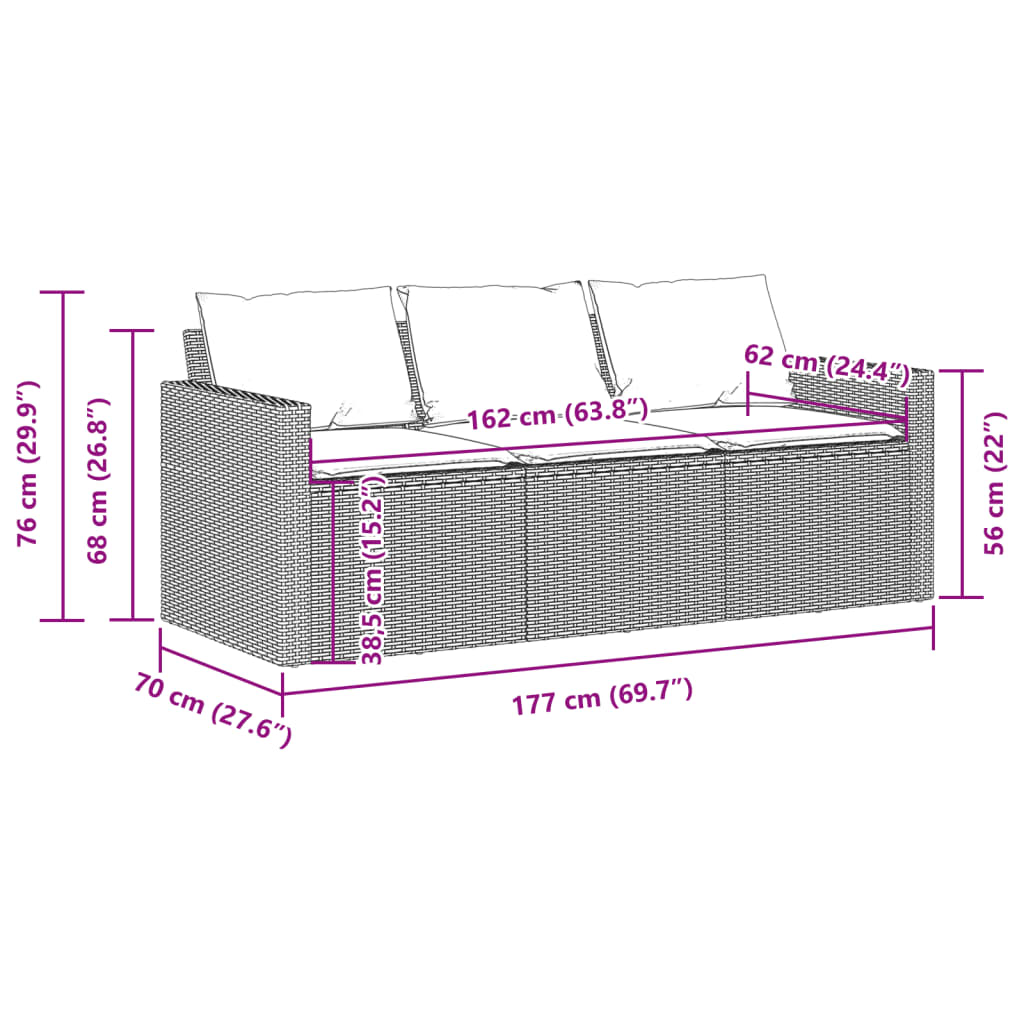 3-kohaline aiadiivan koos patjadega, hall, polürotang