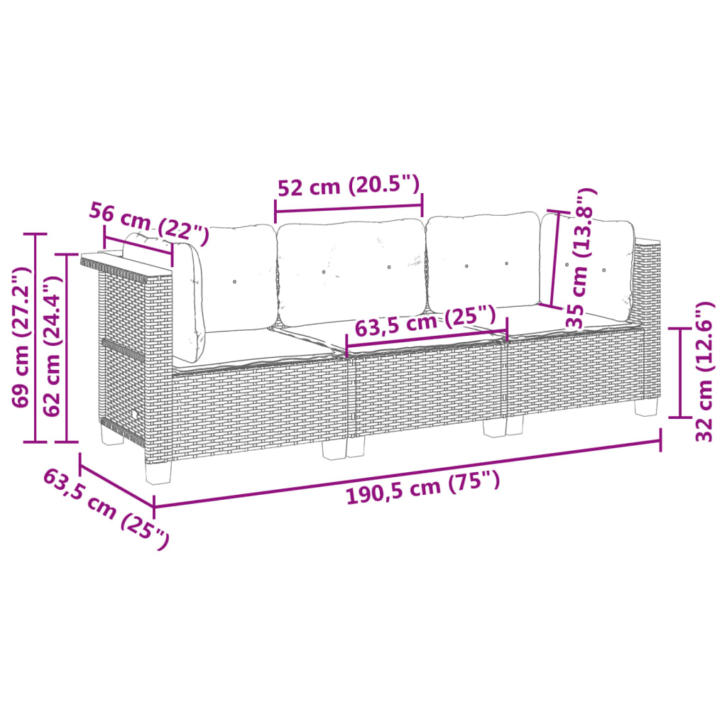 3-kohaline aiadiivan koos patjadega, hall, polürotang