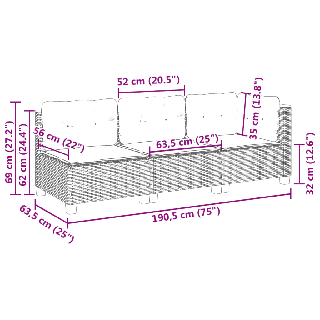 3-kohaline aiadiivan koos patjadega, hall, polürotang