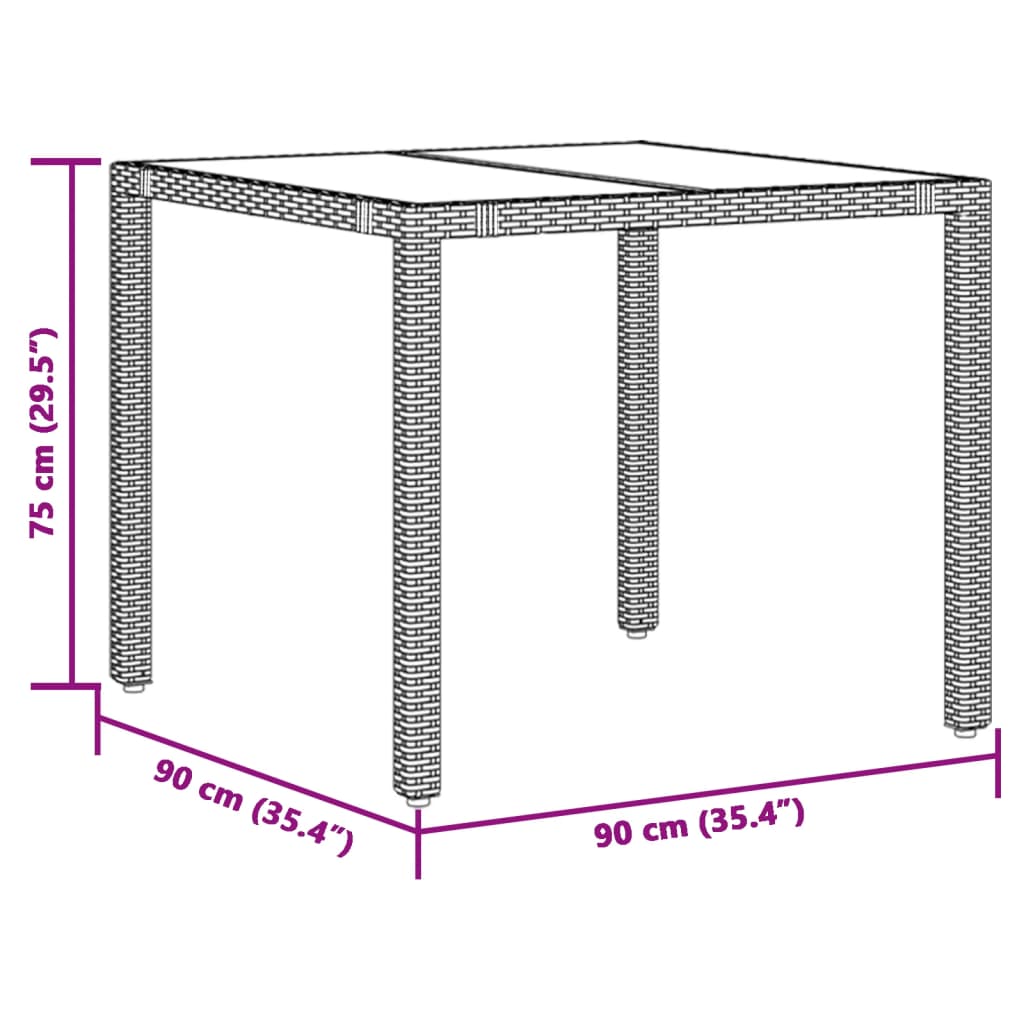 Садовый стол со стеклянной столешницей, черный, 90 x 90 x 75 см, полираттан