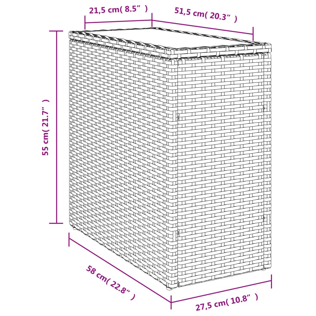 Садовый столик со стеклянной столешницей, черный, 58 x 27,5 x 55 см, полираттан