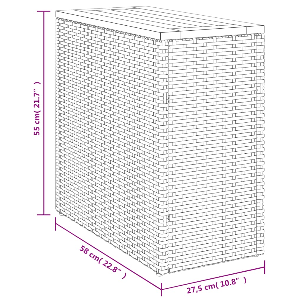 Садовый столик со столешницей, черный, 58 x 27,5 x 55 см, полираттан