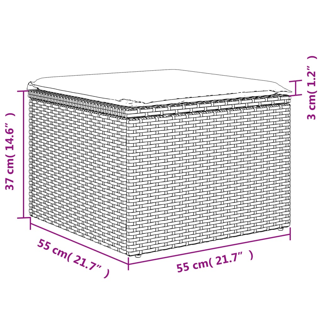 Садовый табурет с подушкой для сиденья, бежевый, 55 x 55 x 37 см, полираттан