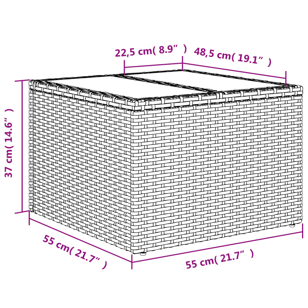 садовый стол со стеклянной столешницей, бежевый, 55 x 55 x 37 см, полиротанг