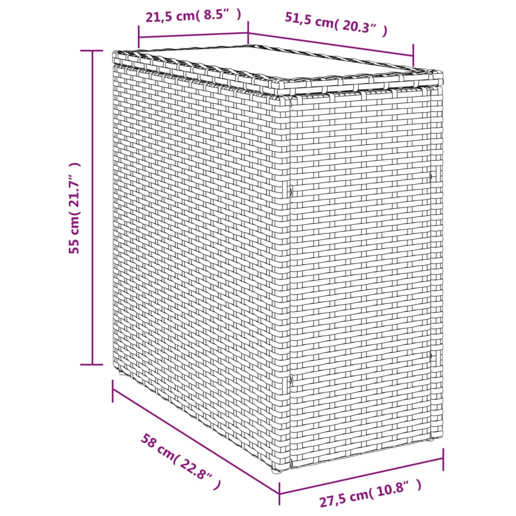 Садовый столик со стеклянной столешницей, бежевый, 58 x 27,5 x 55 см, полираттан