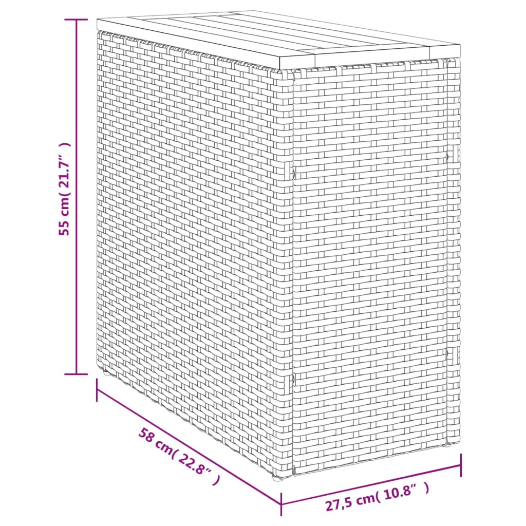 Садовый столик с деревянной столешницей, бежевый, 58x27,5x55 см, полираттан