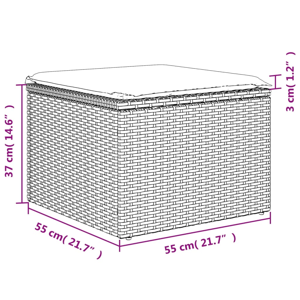 Садовый табурет с подушкой для сиденья, серый, 55 x 55 x 37 см, полираттан