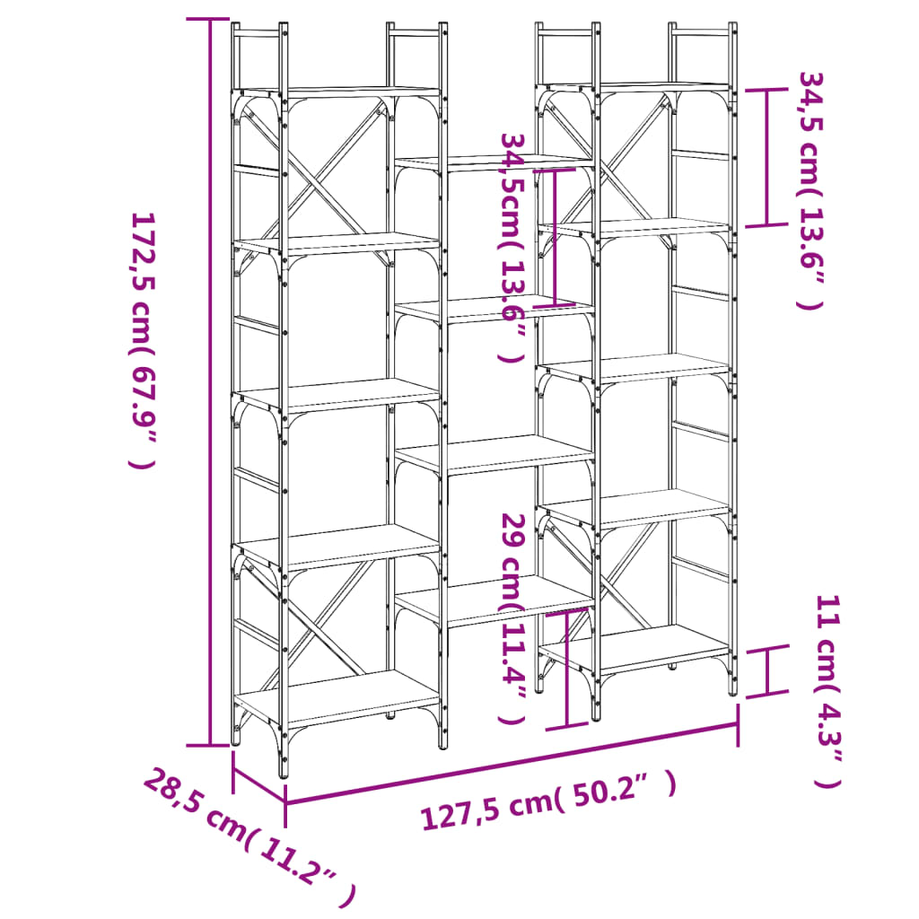 raamaturiiul, suitsutamm, 127,5 x 28,5 x 172,5 cm, tehispuit