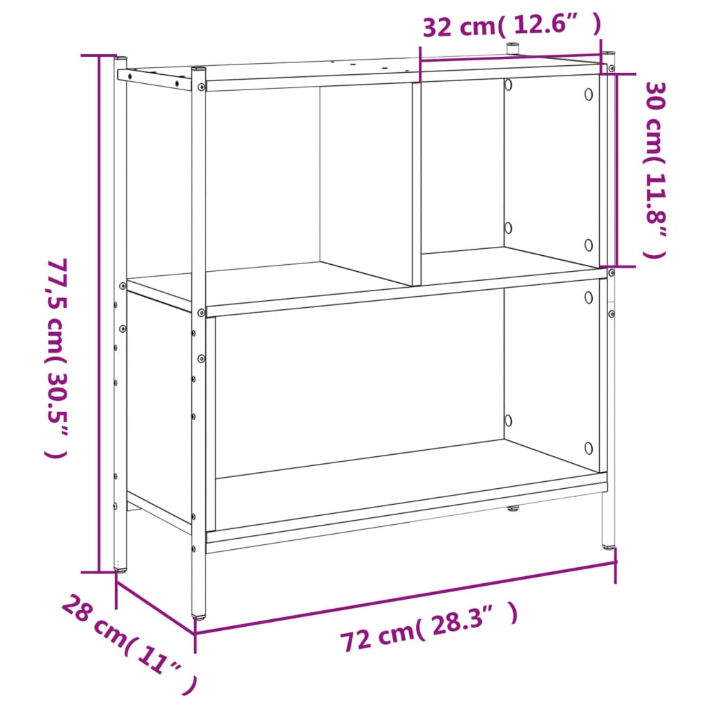 raamatualus, suitsutatud tamm, 72 x 28 x 77,5 cm, tehispuit