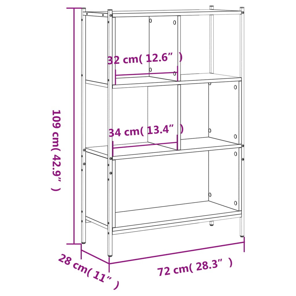 raamatualus, suitsutatud tamm, 72x28x109 cm, tehispuit