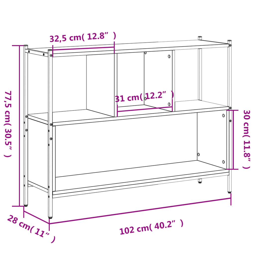 raamatualus, suitsutatud tamm, 102 x 28 x 77,5 cm, tehispuit