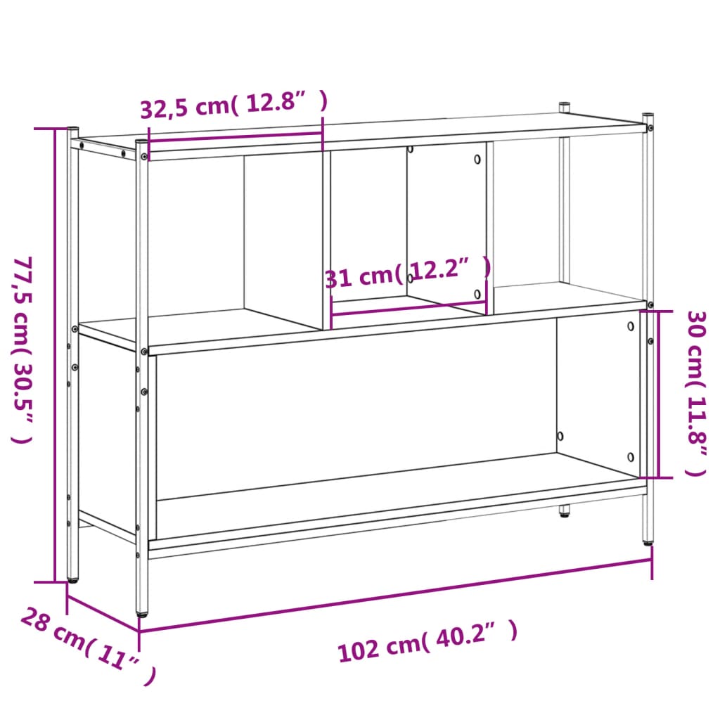 raamatualus, hall Sonoma tamm, 102 x 28 x 77,5 cm, tehispuit