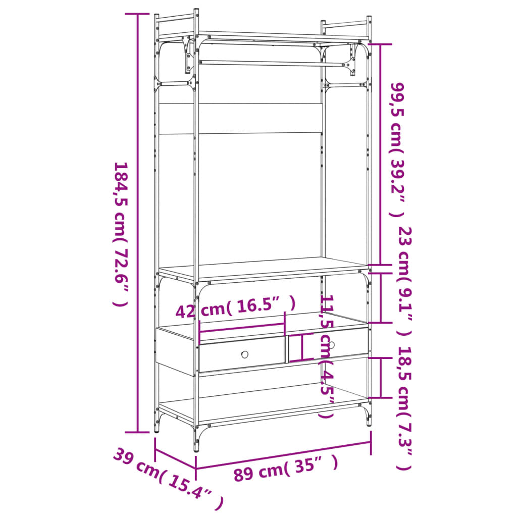 riidekapp sahtlitega, pruun tamm 89x39x184,5 cm tehispuit