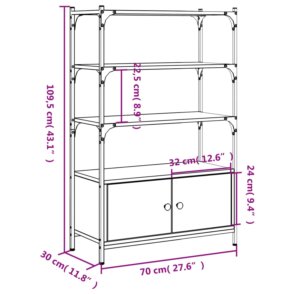 raamaturiiul 3 korrust, hall Sonoma, 70x30x109,5 cm, tehispuit