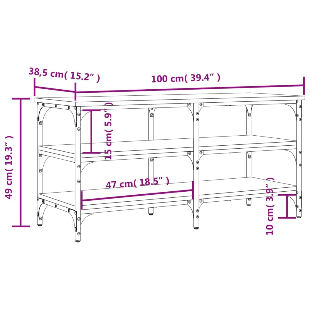 jalatsipink, suitsutatud tamm, 100 x 38,5 x 49 cm, tehispuit