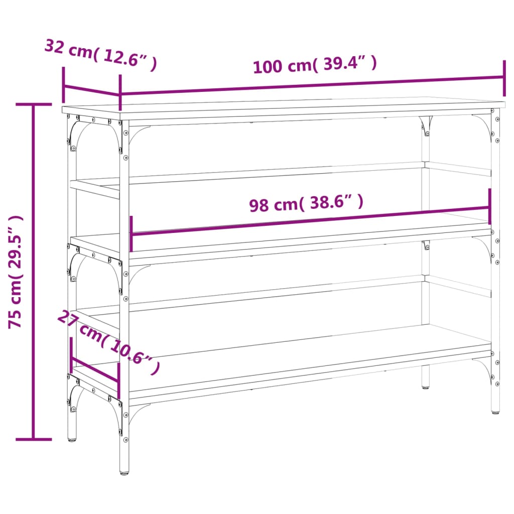 konsoollaud, hall Sonoma tamm, 100x32x75 cm, tehispuit