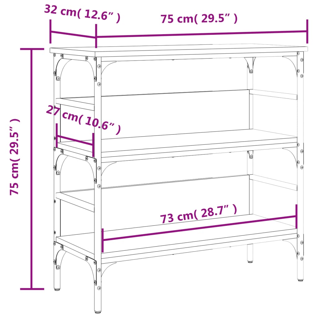 konsoollaud, hall Sonoma tamm, 75x32x75 cm, tehispuit