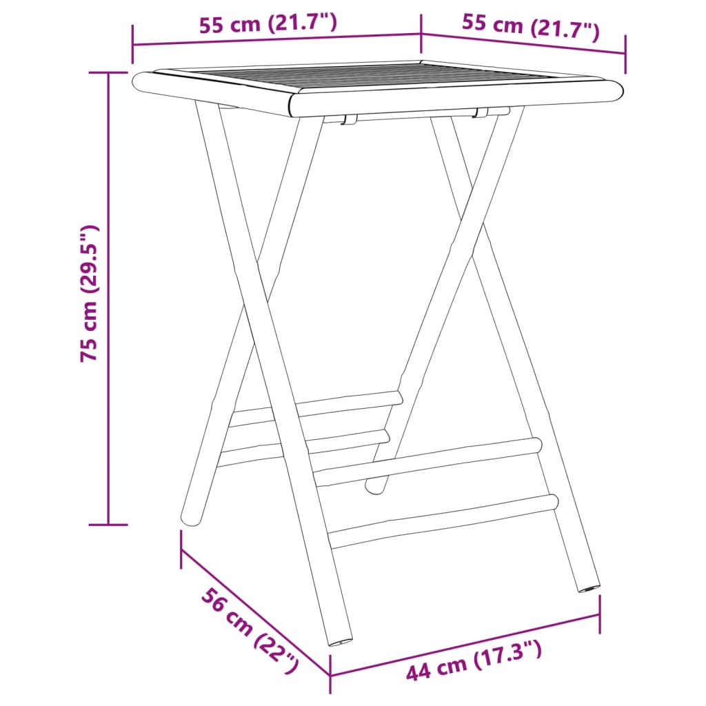 Складной садовый стол, 55x55x75 см, бамбук