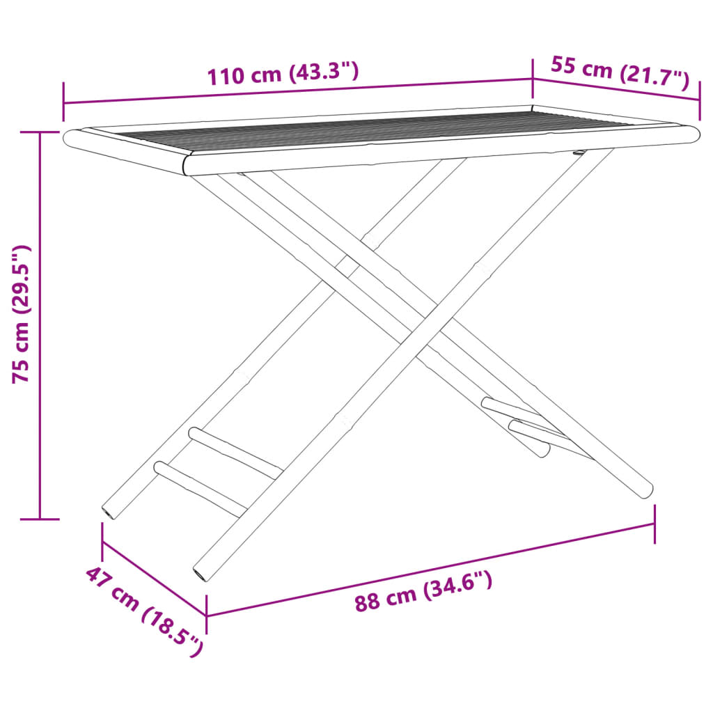 kokkupandav aialaud, 110x55x75 cm, bambus