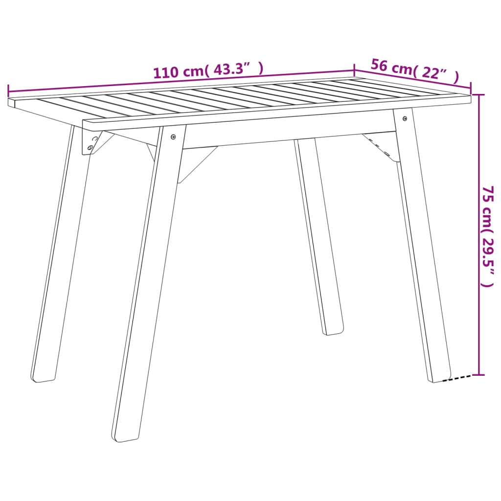 Садовый обеденный стол, 110 x 56 x 75 см, древесина акации