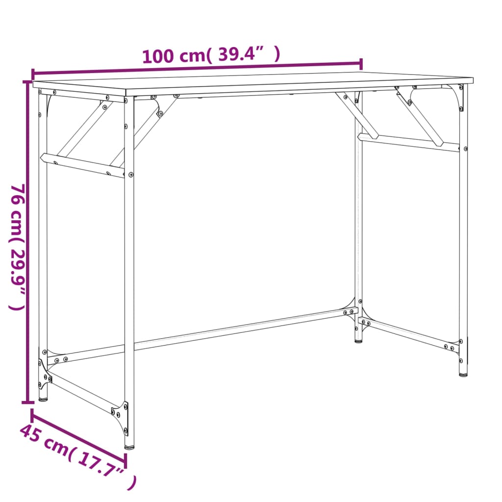 kirjutuslaud, hall Sonoma tamm, 100x45x76 cm, tehispuit/teras