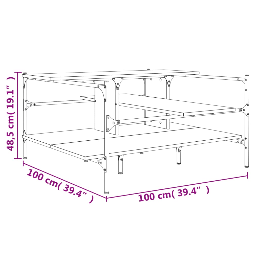 kohvilaud, hall Sonoma tamm, 100 x 100 x 48,5 cm, tehispuit