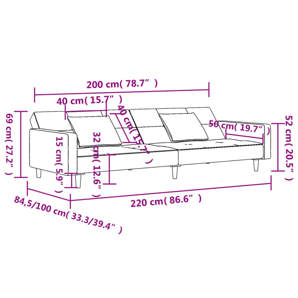 2-kohaline diivanvoodi kahe padjaga, helehall, samet