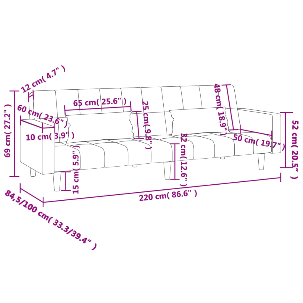 2-kohaline diivanvoodi kahe padjaga, helehall, samet