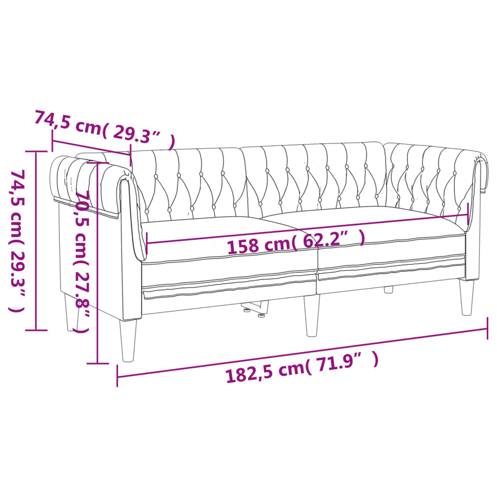 2-kohaline Chesterfield diivan, helehall, kangas