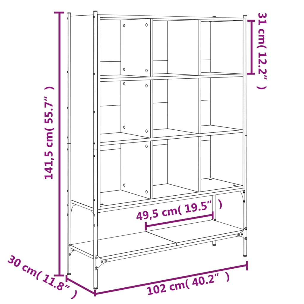 raamatualus, pruun tamm, 102 x 30 x 141,5 cm, tehispuit