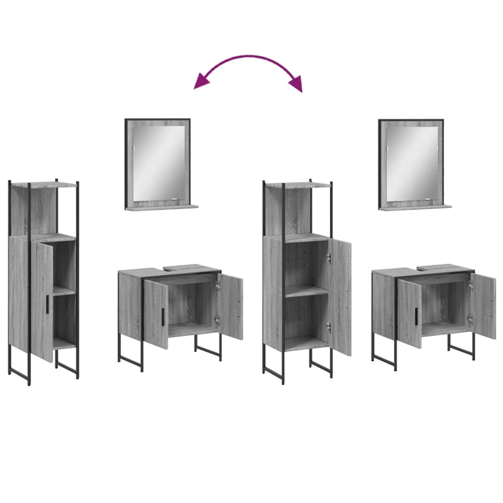 3-osaline vannitoakappide komplekt, hall Sonoma tamm, tehispuit